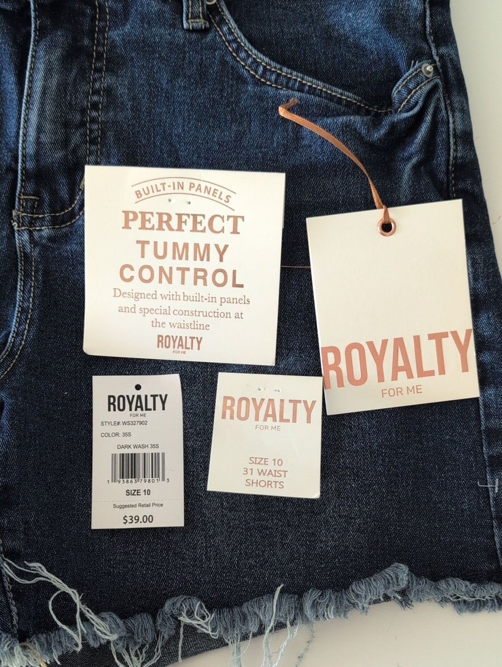 Denim Jean Frayed Hem Shorts Sz 10 Tummy Control Stars & Stripes Royalty For Me - Picture 12 of 12